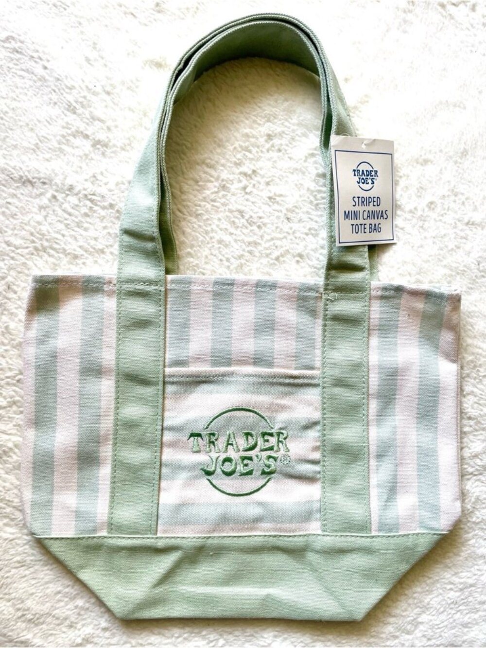 Trader Joe’s Striped Mini Canvas Tote Bag GREEN - NEW